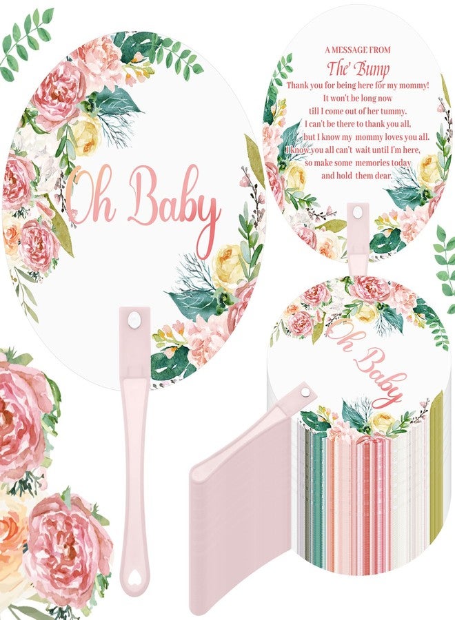 Burbell 50 Pcs Floral Baby Shower Party Favors for Guests Pink Flower Baby Shower Plastic Hand Fans Handheld Fans Cute Thank You Gifts for Girl Boy Gender Reveal Party Supplies - Image 1