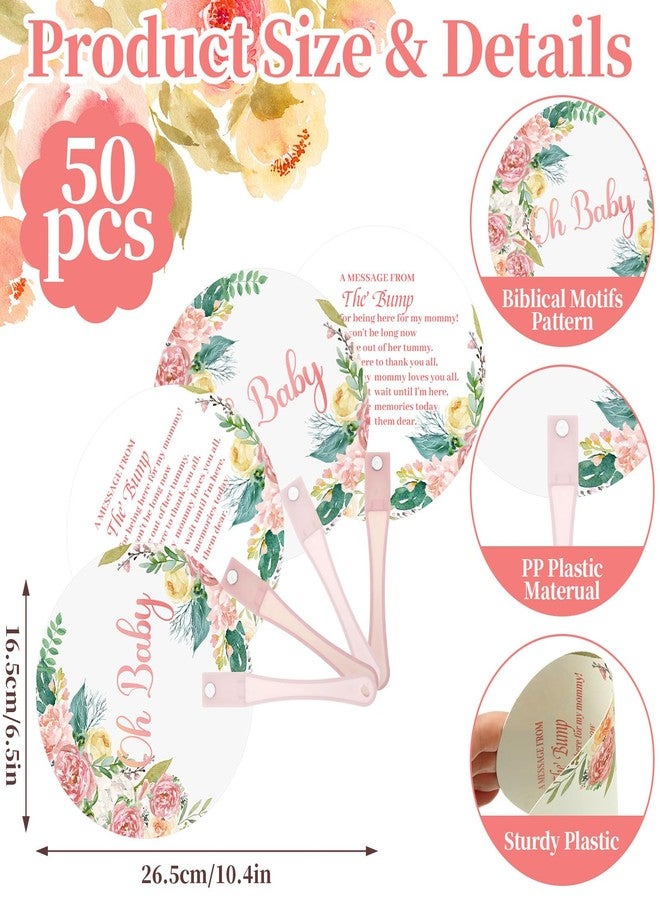 Burbell 50 Pcs Floral Baby Shower Party Favors for Guests Pink Flower Baby Shower Plastic Hand Fans Handheld Fans Cute Thank You Gifts for Girl Boy Gender Reveal Party Supplies - Image 2