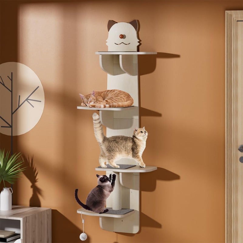 Vissmarta Cat Wall Mount Mounted Floating Shelves Shelf Perch Furniture Perch Hammock Climber Climbing Tree Indoor Large Wall-Mounted Steps Cat Climb Perches Solid Wood Hammock - Image 1