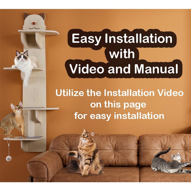 Vissmarta Cat Wall Mount Mounted Floating Shelves Shelf Perch Furniture Perch Hammock Climber Climbing Tree Indoor Large Wall-Mounted Steps Cat Climb Perches Solid Wood Hammock - Image 4