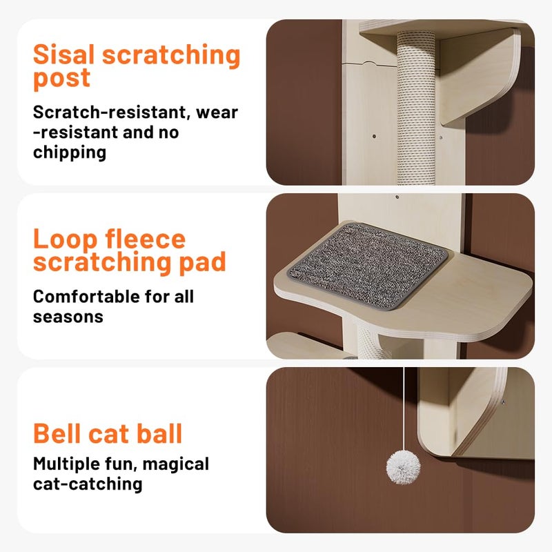 Vissmarta Cat Wall Mount Mounted Floating Shelves Shelf Perch Furniture Perch Hammock Climber Climbing Tree Indoor Large Wall-Mounted Steps Cat Climb Perches Solid Wood Hammock - Image 2
