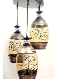Generic Triple Chandelier, Metal And Glass 