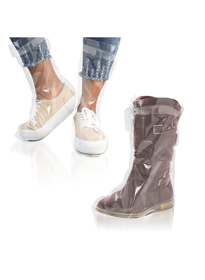 EZGOODZ Disposable Shoe Covers for Indoors, Outdoors 14.5" x 18", Pack of 50 Large Clear Shoe Covers Disposable, 4 mil LDPE Waterproof Disposable Boot Covers with Ties, Disposable Booties Resist Flame - Image 1