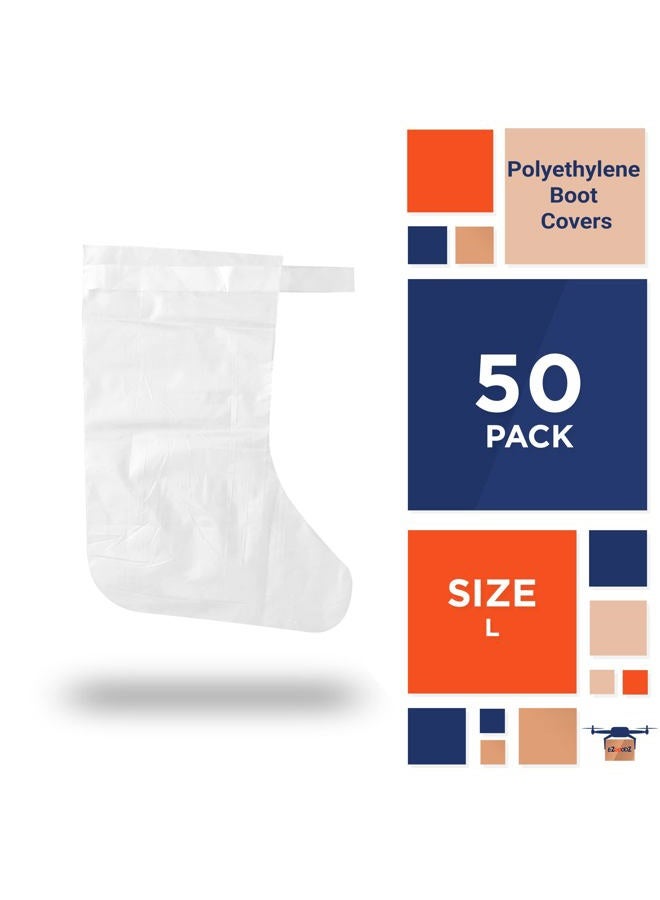 EZGOODZ Disposable Shoe Covers for Indoors, Outdoors 14.5" x 18", Pack of 50 Large Clear Shoe Covers Disposable, 4 mil LDPE Waterproof Disposable Boot Covers with Ties, Disposable Booties Resist Flame - Image 2