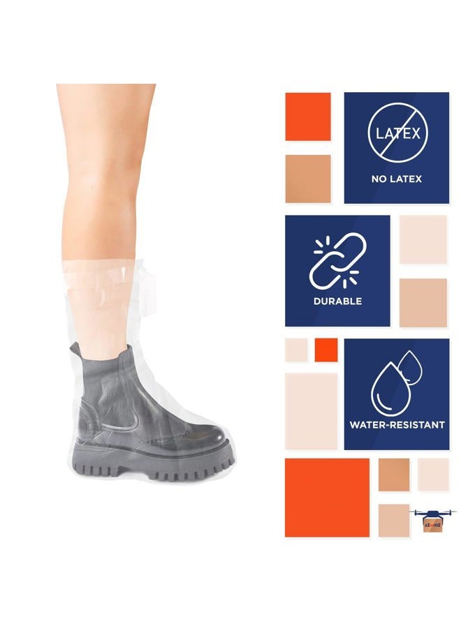EZGOODZ Disposable Shoe Covers for Indoors, Outdoors 14.5" x 18", Pack of 50 Large Clear Shoe Covers Disposable, 4 mil LDPE Waterproof Disposable Boot Covers with Ties, Disposable Booties Resist Flame - Image 4