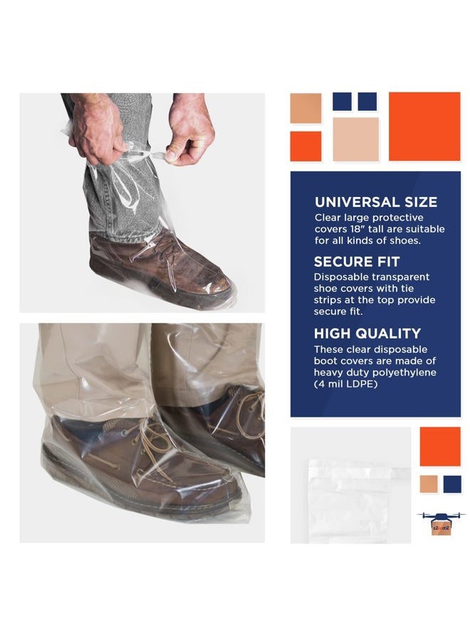 EZGOODZ Disposable Shoe Covers for Indoors, Outdoors 14.5" x 18", Pack of 50 Large Clear Shoe Covers Disposable, 4 mil LDPE Waterproof Disposable Boot Covers with Ties, Disposable Booties Resist Flame - Image 3