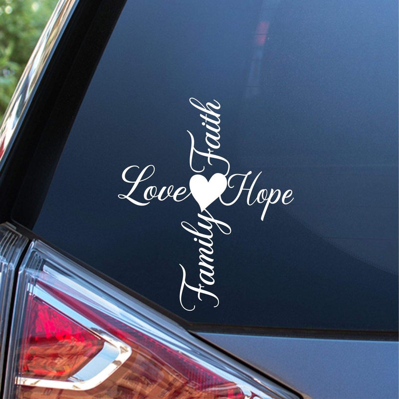 Sunset Graphics  Decals Faith Hope Love Family Cross with Heart Decal Vinyl Car Sticker  Cars Trucks Vans Walls Laptop  White  6 Inch  SGD000096