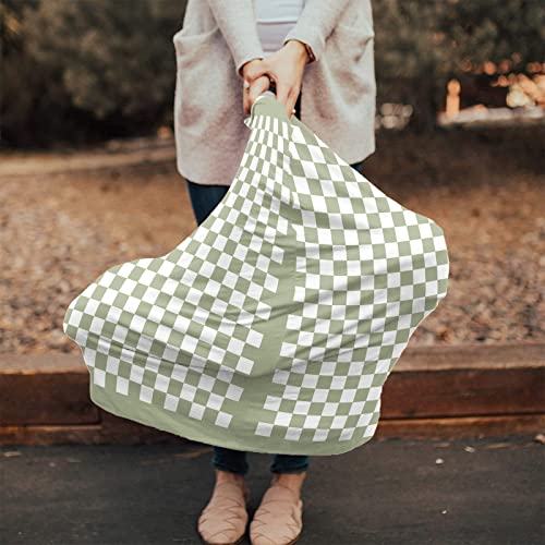 Onekaccu Sage Green Car Seat Covers for Babies Nursing Breastfeeding Covers Stretchy Breathable Baby Carseat Canopy Cover for Girls and Boys Shower Gifts Modern Minimalism Checkered Plaid - Image 3