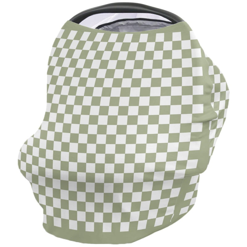 Onekaccu Sage Green Car Seat Covers for Babies Nursing Breastfeeding Covers Stretchy Breathable Baby Carseat Canopy Cover for Girls and Boys Shower Gifts Modern Minimalism Checkered Plaid - Image 2
