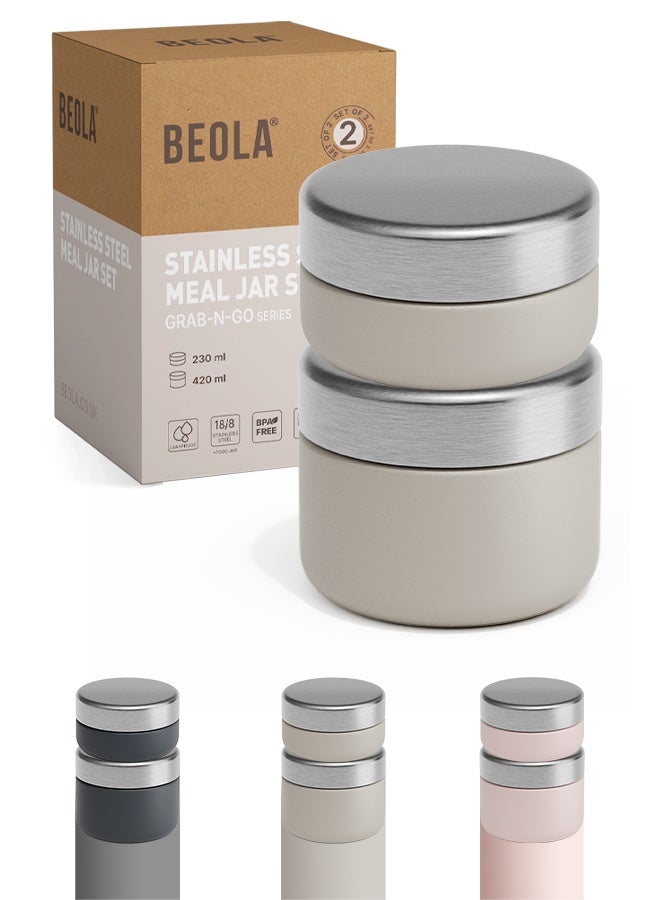 BEOLA Set of 2 Single Wall Stainless Steel Food Jars, Stainless Steel Lunch Box, Food Containers for Lunch On-the-go, Tiffin for Adults or Kids, Perfect for School or Office, BPA FREE (Sand Dune) - Image 1