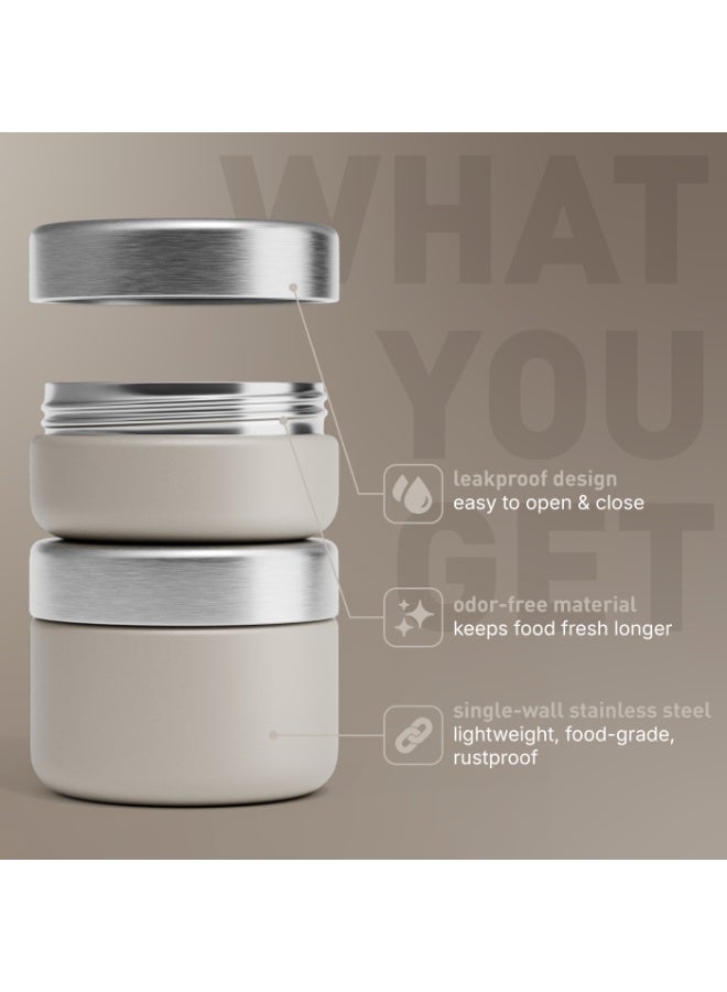 BEOLA Set of 2 Single Wall Stainless Steel Food Jars, Stainless Steel Lunch Box, Food Containers for Lunch On-the-go, Tiffin for Adults or Kids, Perfect for School or Office, BPA FREE (Sand Dune) - Image 4