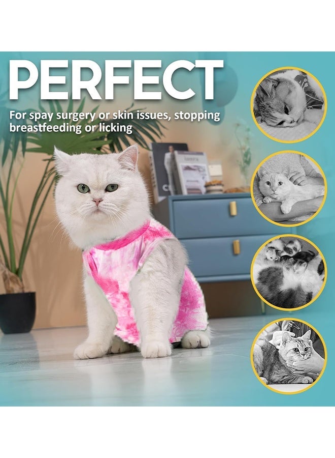 Cat Surgery Recovery Suit Kitten Onesie for Cats After Surgery Female Breathable Kitty Spay Suit for Abdominal Wound Skin Diseases E-Collar Alternative Wear(Tie-dye Pink,L) - Image 3