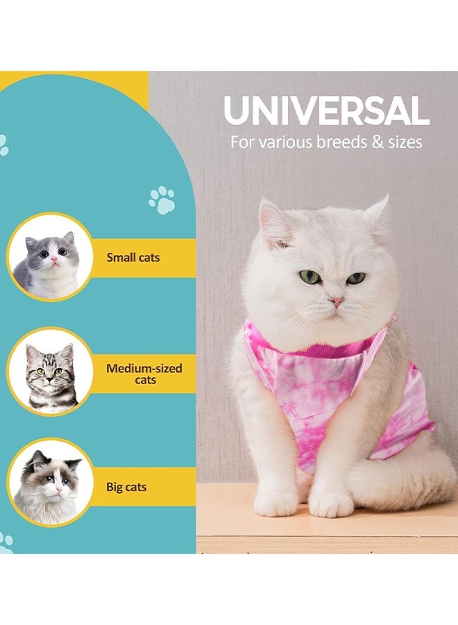 Cat Surgery Recovery Suit Kitten Onesie for Cats After Surgery Female Breathable Kitty Spay Suit for Abdominal Wound Skin Diseases E-Collar Alternative Wear(Tie-dye Pink,L) - Image 4
