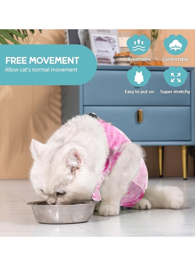 Cat Surgery Recovery Suit Kitten Onesie for Cats After Surgery Female Breathable Kitty Spay Suit for Abdominal Wound Skin Diseases E-Collar Alternative Wear(Tie-dye Pink,L) - Image 2
