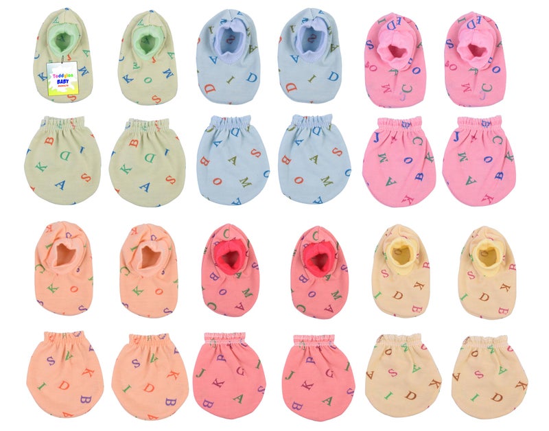 Toddylon Baby Mitten and Booties Set New Born Cotton Printed Gloves & Socks Combo (Light Multicolor, 0-6 Months) - Image 1