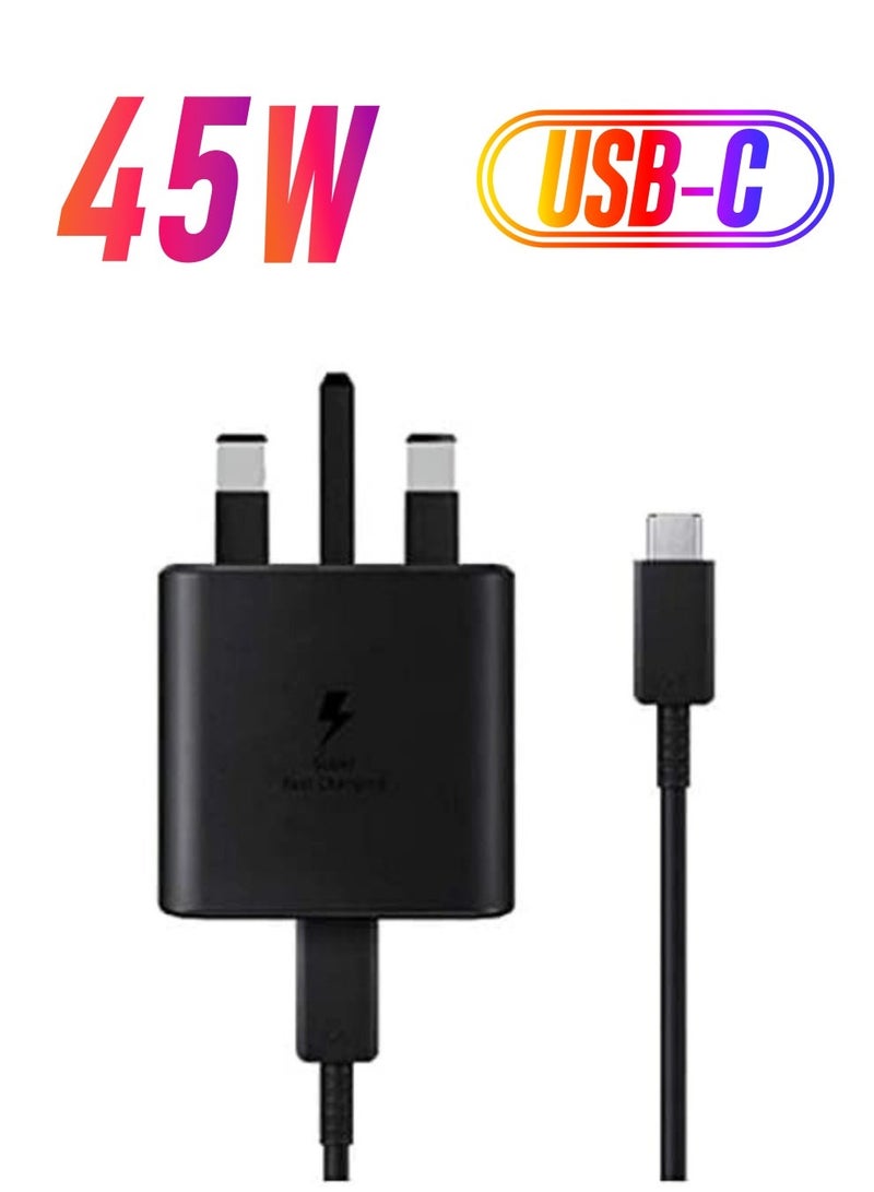 MUNTAQI compatible Samsung 45W USB Type C UK Travel Adaptor with Cable, EP-TA845XBEGGB, BlackSamsung Original 45W Fast Charging USB-C Mobile Phone Mains Plug/Wall Charger, Genuine Samsung Charger Samsung UK - Image 1