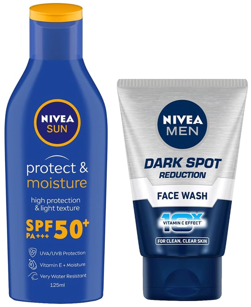 Nivea غسول وجه نيفيا للرجال لتقليل البقع الداكنة 100 جرام لوشن مرطب للشمس لجميع أنواع البشرة SPF 50 125 مل عبوة واحدة - Image 1