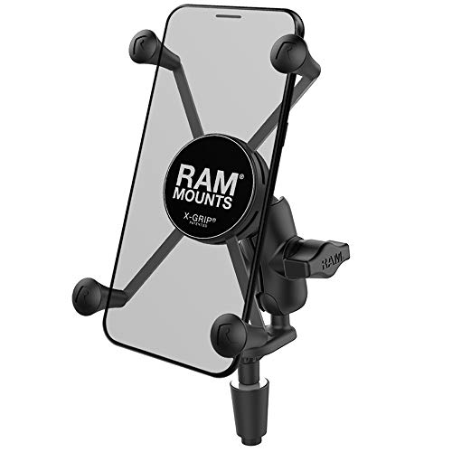 RAM Mounts حامل الهاتف الكبير RAM Mounts X-Grip مع قاعدة عمود دراجة نارية RAM-B-176-A-UN10U مع ذراع قصيرة للأعمدة بقطر 12mm إلى 38mm - Image 1
