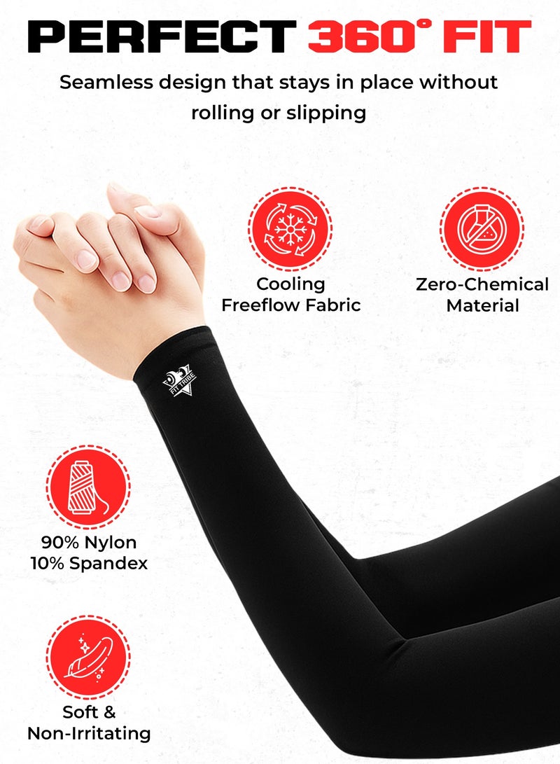 FIT TRIBE 3 Pack UV Protection Cooling Arm Sleeves for Men & Women - Sunblock, Breathable Compression Sleeves for Golf, Basketball, Driving, Cycling, Hiking & Outdoor Sports (Black, Grey, Blue) - Image 3