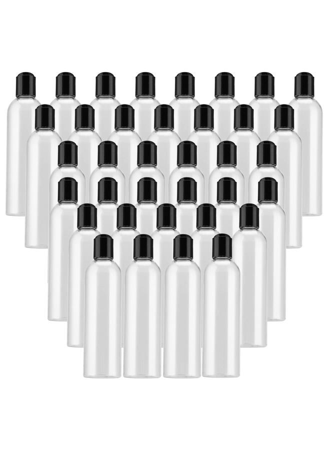 MUKLEI 40 Pack 8 Oz Small Plastic Liquid Containers with Disc Top Caps, Refillable Clear Travel Squeeze Lotion Bottles with Black Bulk Disc Cap for Shampoo, Body Wash, Creams, Soap - Image 1