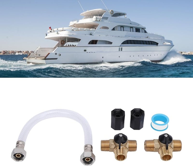 Brass RV Water Heater Bypass Kit with 12 Inch Hose and Fittings for Winter - Image 3