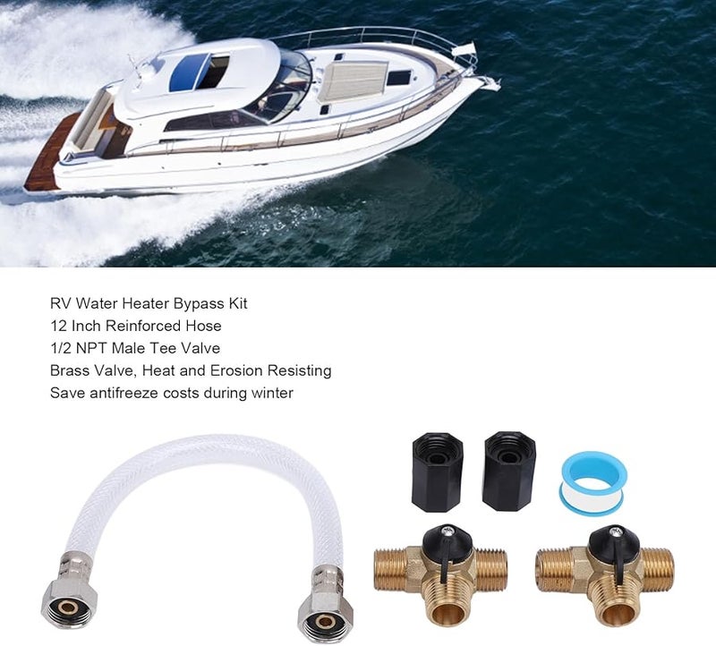 Brass RV Water Heater Bypass Kit with 12 Inch Hose and Fittings for Winter - Image 5