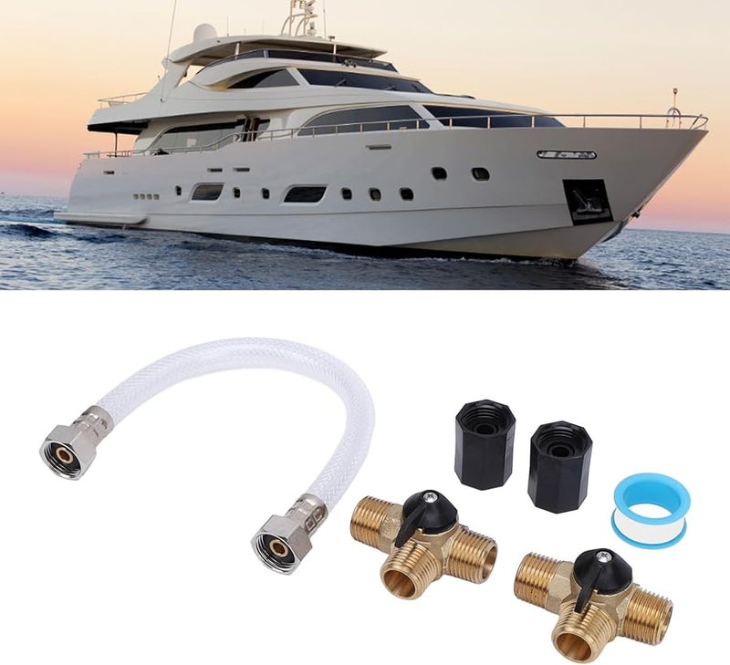 Brass RV Water Heater Bypass Kit with 12 Inch Hose and Fittings for Winter - Image 4