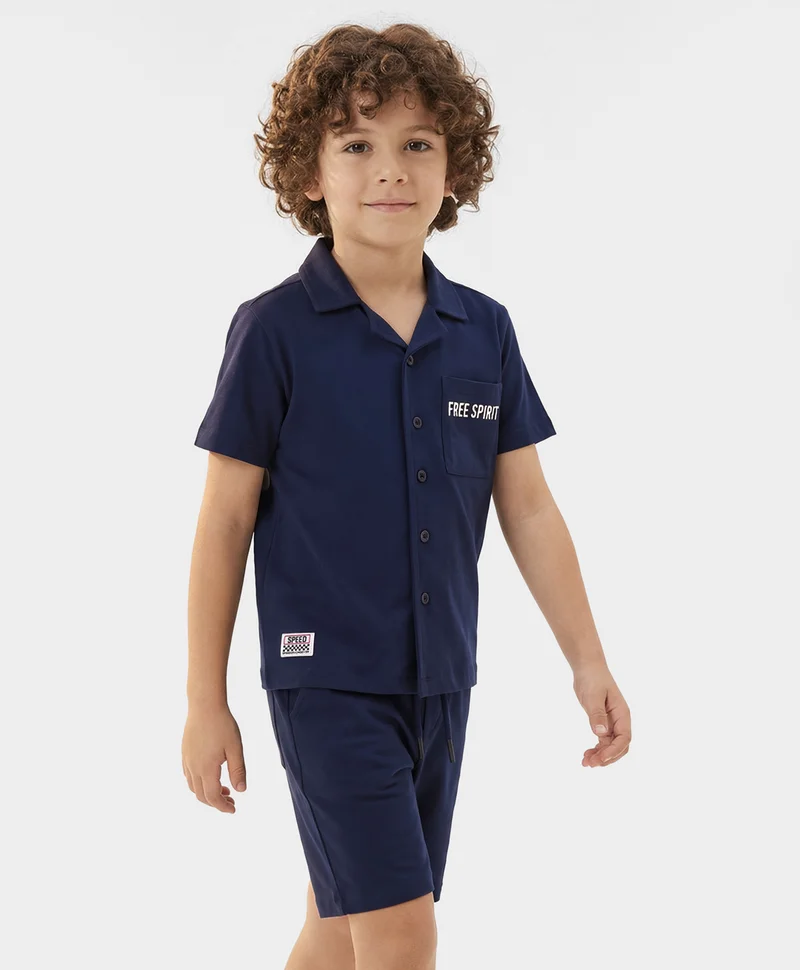 Primo Gino Primo Gino 100% Cotton HD Printed Half Sleeves Shirt & Printed Shorts Co-ords Set - Navy Blue