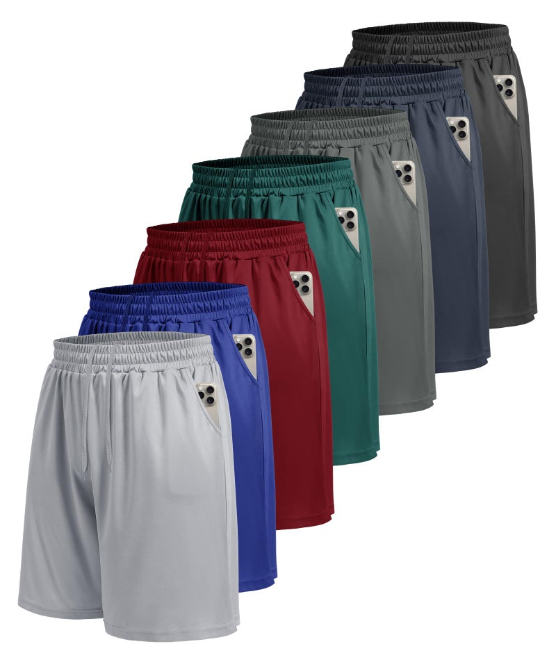 BOOJO 7 Pack Mens Athletic Shorts - Gym Basketball Running Workout Quick Dry Black Shorts with Pockets for Casual Performance - Image 1