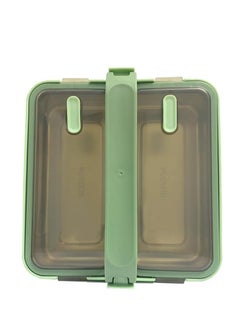 Brain Giggles BrainGiggles 2 Compartments Stainless Steel With Handle Lunch Box with Removable Inner Tray Bento Box for Kids Adults Multifunctional Air Tight Food Container - Green  - Image 3