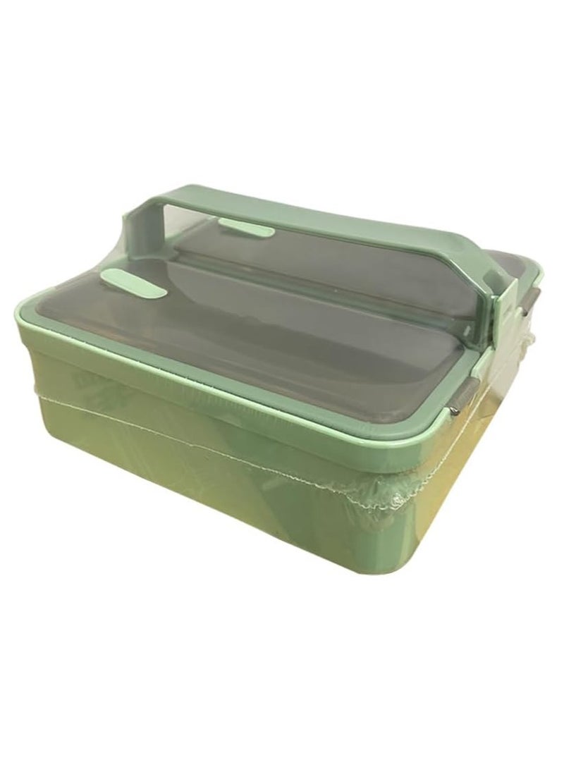 Brain Giggles BrainGiggles 2 Compartments Stainless Steel With Handle Lunch Box with Removable Inner Tray Bento Box for Kids Adults Multifunctional Air Tight Food Container - Green  - Image 1