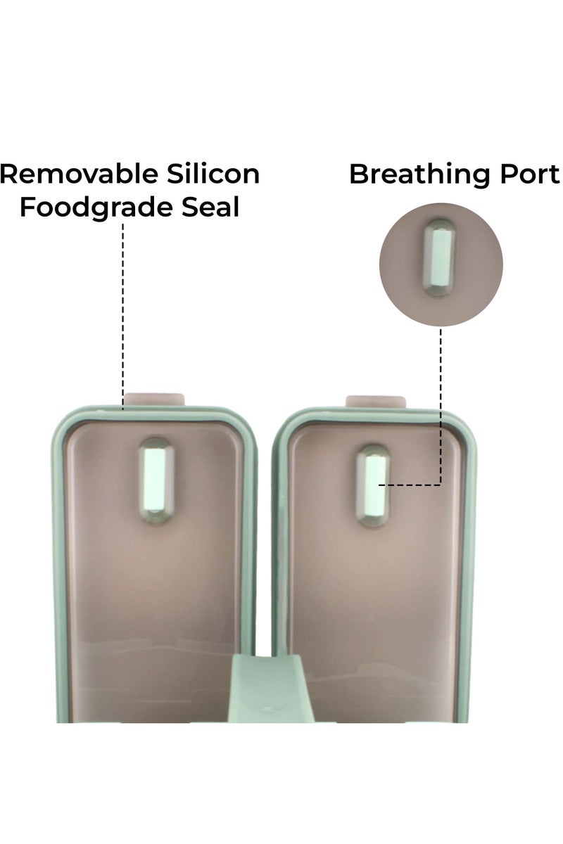 Brain Giggles BrainGiggles 2 Compartments Stainless Steel With Handle Lunch Box with Removable Inner Tray Bento Box for Kids Adults Multifunctional Air Tight Food Container - Green - Image 3