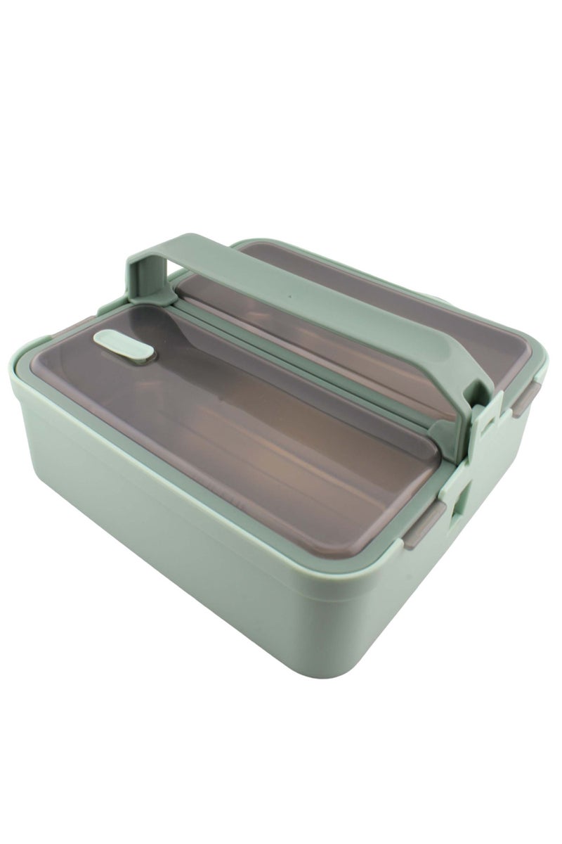 Brain Giggles BrainGiggles 2 Compartments Stainless Steel With Handle Lunch Box with Removable Inner Tray Bento Box for Kids Adults Multifunctional Air Tight Food Container - Green - Image 1