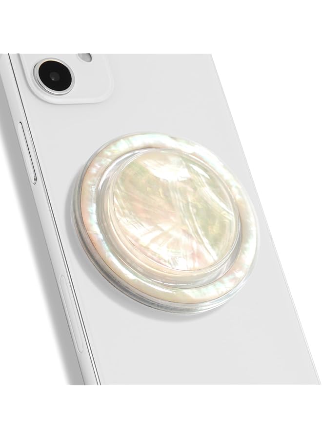 Green Tiger Magnetic Collapsible Phone Grip Stand Holder, Cute Natural Seashell Design, for Mag-safe, Mother of Pearl Round Shape for Smartphone and Tablet Accessories (Creme) - Image 1