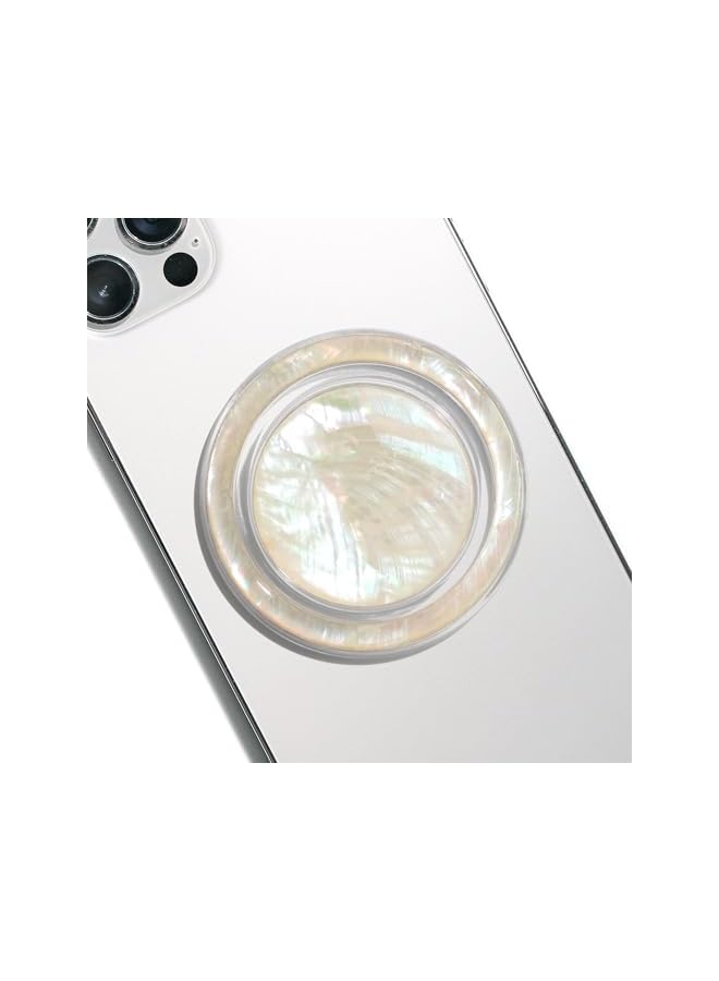 Green Tiger Magnetic Collapsible Phone Grip Stand Holder, Cute Natural Seashell Design, for Mag-safe, Mother of Pearl Round Shape for Smartphone and Tablet Accessories (Creme) - Image 4
