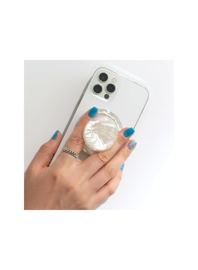 Green Tiger Magnetic Collapsible Phone Grip Stand Holder, Cute Natural Seashell Design, for Mag-safe, Mother of Pearl Round Shape for Smartphone and Tablet Accessories (Creme) - Image 2