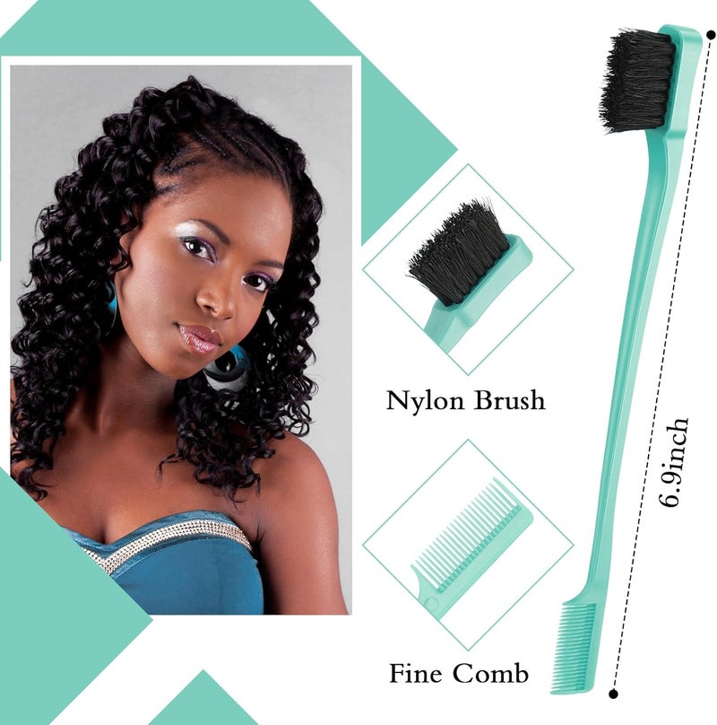 Geiserailie 3 Pcs Slick Back Hair Brush Set Bristle Brush Edge Control Teasing Comb for Women Black Hair(Cyan) - Image 2