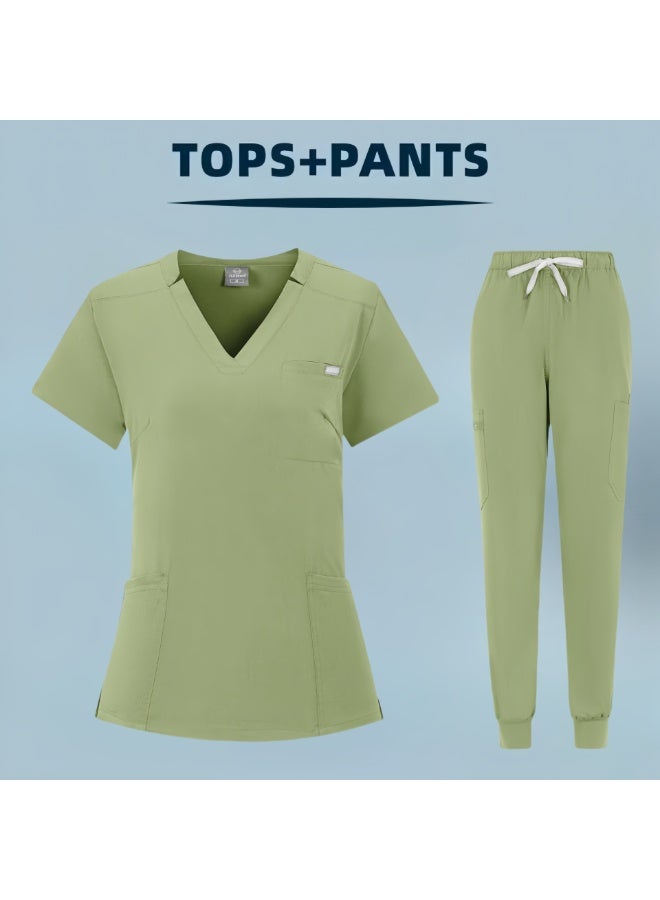 Loquat Womens Medical Scrubs Set Medical Uniform Set Light Green - Image 1