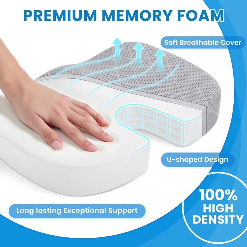 TushGuard Office/Car Seat Cushion, Non-Slip Sciatica & Back Coccyx Tailbone Pain Relief Chair Pad, Memory Foam Butt Pillow for Computer Desk, Wheelchair, Driving (Light Grey) - Image 3