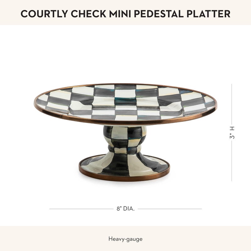 mackenzie childs MACKENZIE-CHILDS Enamel Pedestal Serving Platter, Decorative Serving Dish for Food, Mini, Black-and-White Courtly Check - Image 4