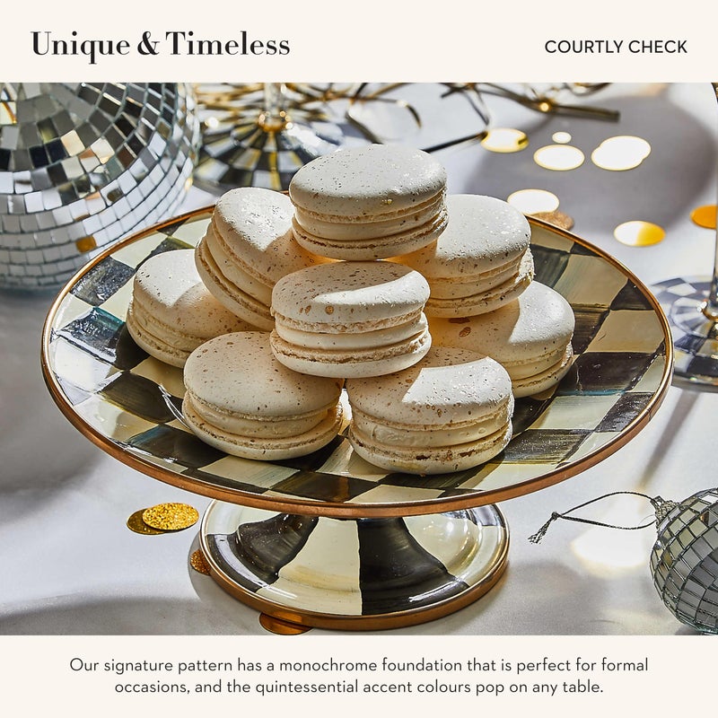 mackenzie childs MACKENZIE-CHILDS Enamel Pedestal Serving Platter, Decorative Serving Dish for Food, Mini, Black-and-White Courtly Check - Image 3
