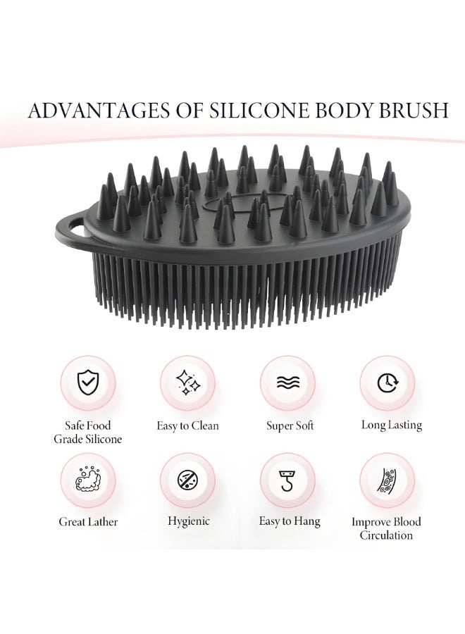 Upgrade Body Scrubber and Hair Shampoo Brush, All in One, Premium Silicone Loofah, Exfoliating Body Brush, Shower Scrubber for Body, Scalp Massager for Women, Men, Pet (1PC Black) - Image 3