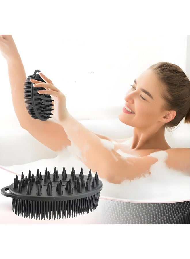 Upgrade Body Scrubber and Hair Shampoo Brush, All in One, Premium Silicone Loofah, Exfoliating Body Brush, Shower Scrubber for Body, Scalp Massager for Women, Men, Pet (1PC Black) - Image 2