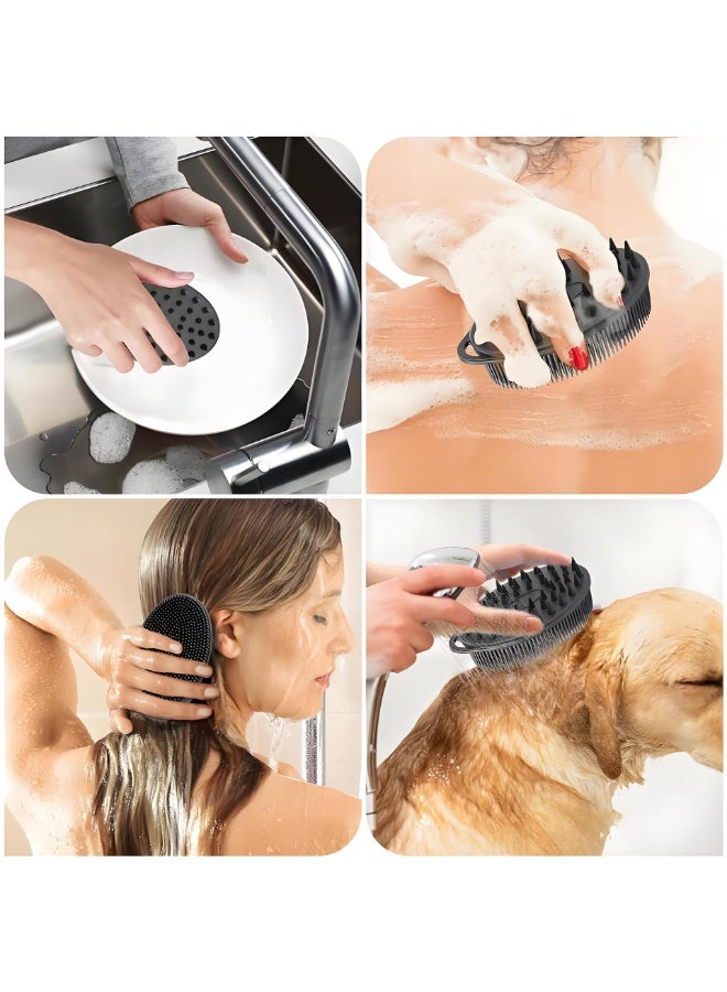 Upgrade Body Scrubber and Hair Shampoo Brush, All in One, Premium Silicone Loofah, Exfoliating Body Brush, Shower Scrubber for Body, Scalp Massager for Women, Men, Pet (1PC Black) - Image 4