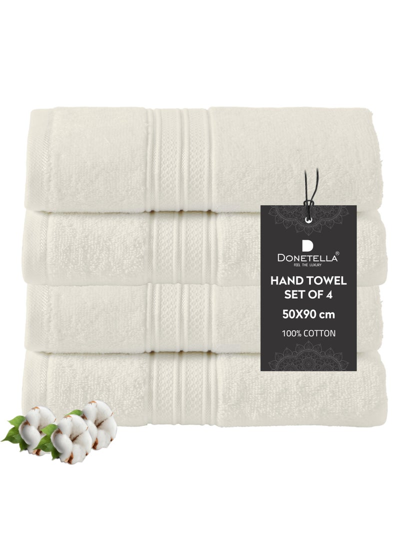 Donetella Premium 100 % Combed Cotton 4-Pcs Hand Towel Set (50 X 90 CM) 600 GSM Super Soft Hand Towel, Highly Absorbent, Quick Dry,Best Towel for Bathroom, Spa And Hotel,Cream - Image 1