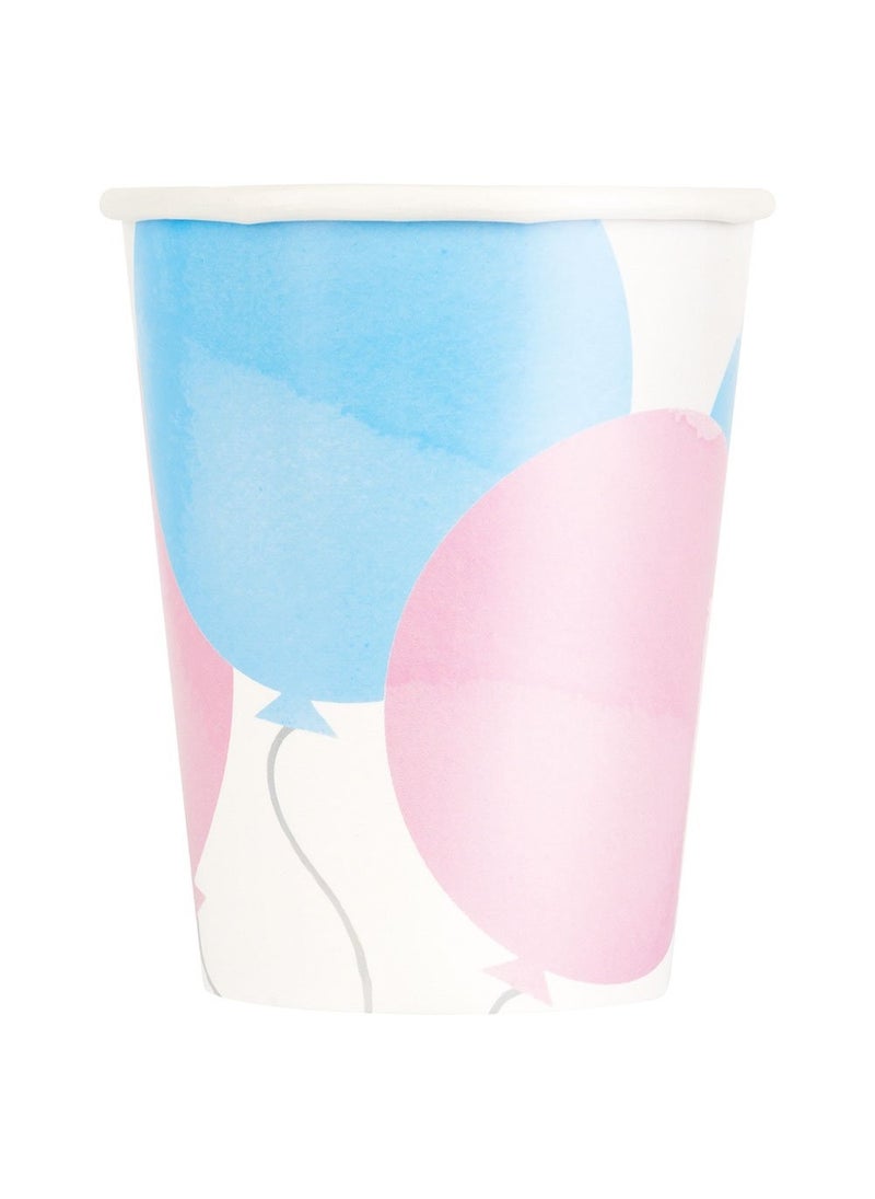 Unique Gender Reveal Disposable Paper Cups Pastel Pink Blue 10cm 8-Pack - Image 1