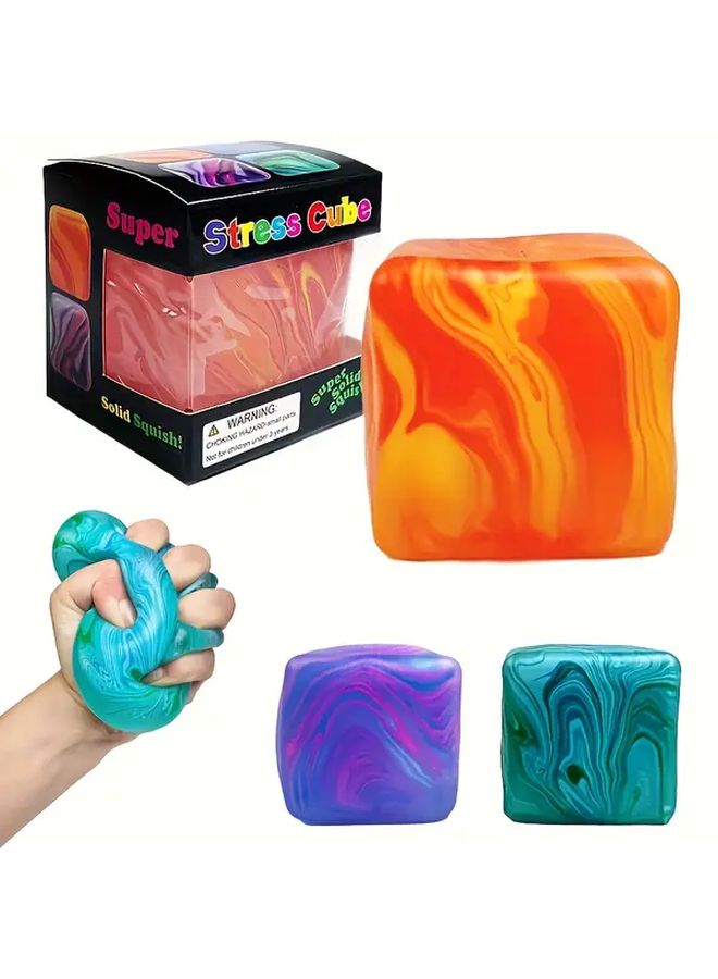Blue Rotating Squishy Cube Sensory Toy Stress Reliever For Focus Anxiety ADHD - Image 2