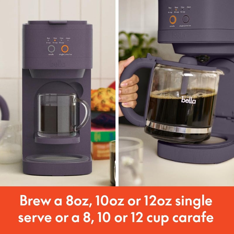 BELLA VersaBrew 2-in1 Coffee Maker, K-Cup compatible, Brew 3 Sizes Carafes & Single Serve Cups, Dishwasher Safe Reusable Filter & Filter Holder, Iced Coffee Function, 60oz Tank, Plum - Image 2
