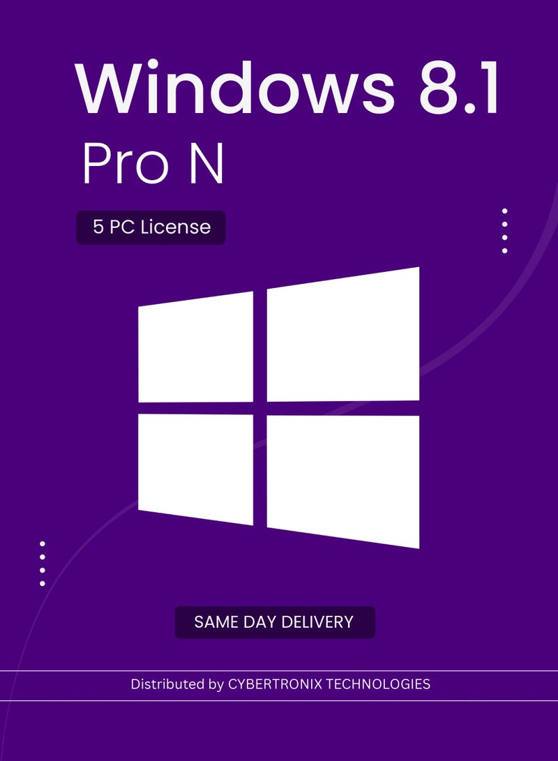 Windows Microsoft Windows 8.1 Pro N | 5 PC License | Digital License | SAME DAY DELIVERY