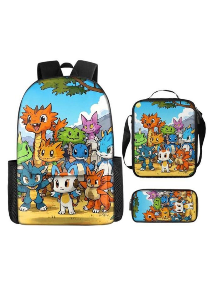 Cartoon three-piece schoolbag with front pocket - 929